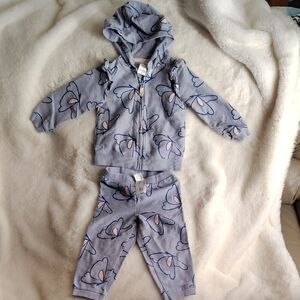 Carter's Gray W/ Blue Butterflies Kids zip up Hoodie W/ Matching Pants.